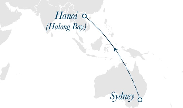 Carte Sydney Hanoi Tour du Monde 2020