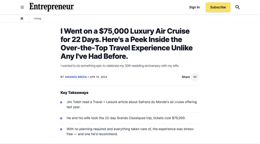 Entrepreneur usa Luxury Journeys World Tour